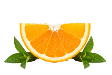 A vibrant orange slice isolated on transparent background with mint leaves