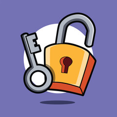 Cartoon Padlock with Key Icon – Security and Privacy Symbol Illustration