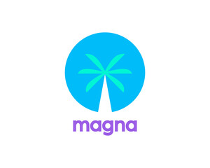 Abstract palm tree and the sun  design template. Universal minimalistic travel agency, tropical resort, spa sign symbol logotype.