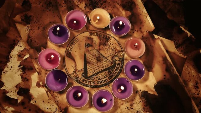 The Eye of Providence Illuminati Symbol on Old Parchment in Candle Light