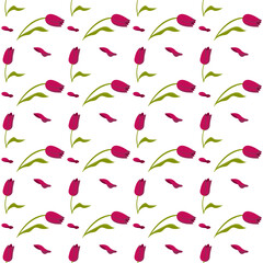 Red tulips in cartoon style. Cute spring flowers. Seamless pattern. Vector illustration.