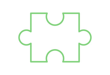Flat jigsaw puzzle piece outline silhouette. Simple game tile graphic for toy or boardgame concepts. Childhood play activity or table entertainment with creative uses.