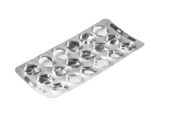 Empty blister pack isolated on transparent background, ready for recycling