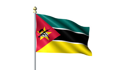 Obraz premium Waving Mozambique national flag on flagpole with transparent background