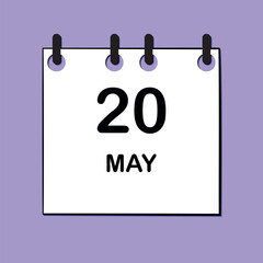 May 20. Daily Calendar icon for design. Simple design for business brochure, flyer, print media, advertisement. Easily editable.