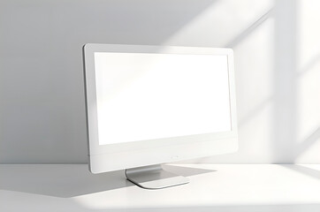 Modern Desktop Computer on White Table with Bright Sunlight and