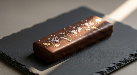 Chocolate Bar with Sea Salt and Gold Flakes on Slate Plate