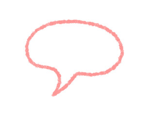 Crayon outline speech balloon icon with soft sketch style. Bubble for chat message or talk element, perfect for conversation and communication concepts. Pink tone, clean and simple presentation,