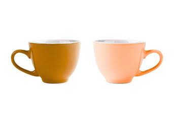 Two Coffee Cups in Orange and Yellow Hues on a Transparent Background.