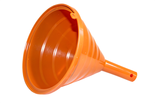 Orange plastic funnel isolated on AI generated by PNG