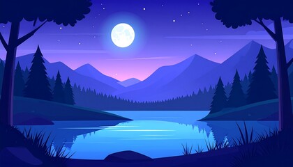 Night landscape by a lake