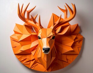 Geometric orange deer head wall art