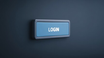 Education technology Button with "LOGIN" text on a blue background, set against a dark wall.