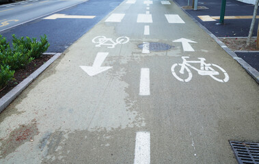 Bicycle path in Italy, double lanes with arrows