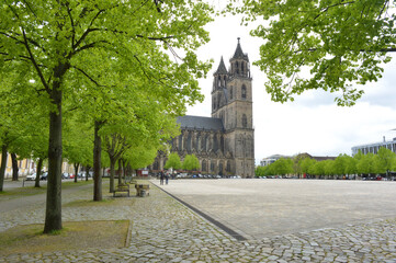 Magdeburg, Germany 04-20-2024 cathedral square and cathedral building