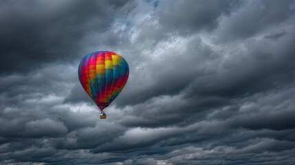 Obraz premium Colorful hot air balloon against stormy sky