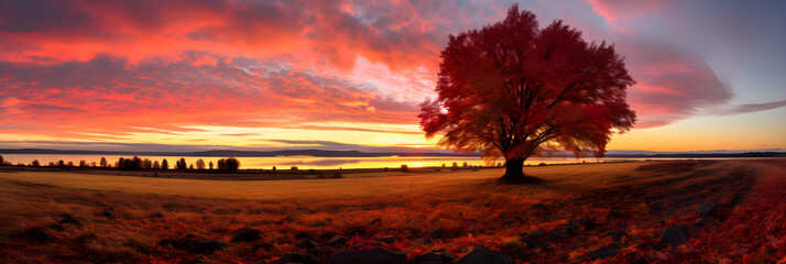 Fall's Grand Finale: An etereal Autumn sunset over pcturesque landscape