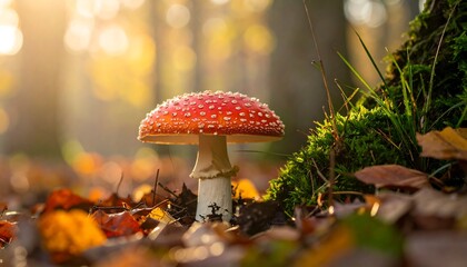 Red mushroom in autumn forest