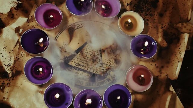 The Eye of Providence Illuminati Symbol on Old Parchment in Candle Light
