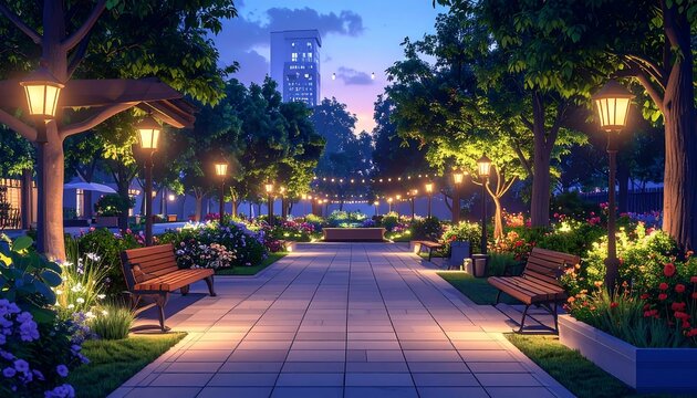 Peaceful evening park scene - Powered by Adobe