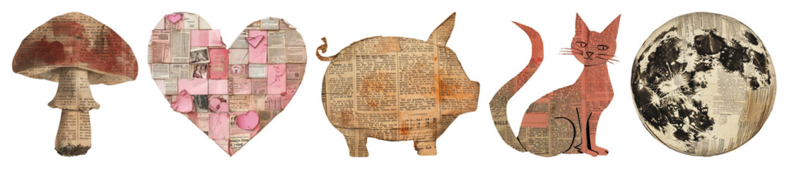 Obraz na płótnie Canvas PNG Vintage collage art objects, element set on transparent background