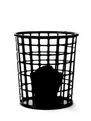 Black silhouette of a folding laundry basket or hamper on white background