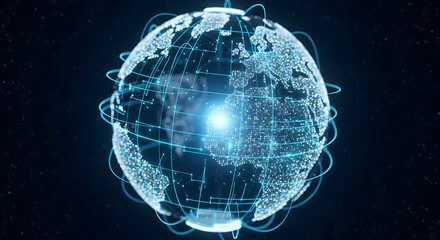 Global network connections illuminate the world, showcasing digital transformation and innovation