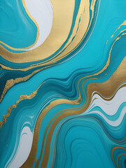 art photography of abstract marbleized effect background with turquoise, green, blue and gold creative colors. Beautiful paint.