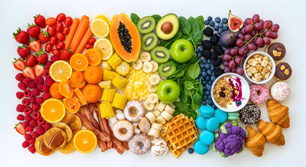 Rainbow of Healthy Foods Colorful Fruits Vegetables and Breakfast Treats