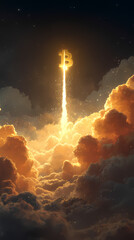 Epic Bitcoin Logo Rocket Launch, Cinematic Space Wallpaper,