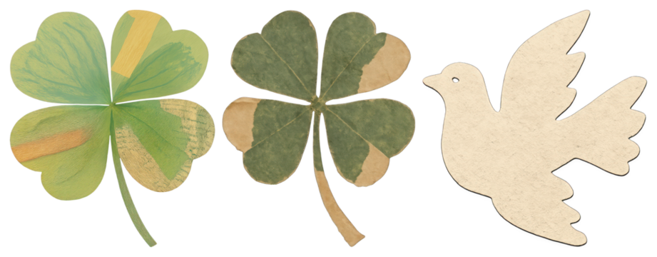 PNG Vintage clover and dove cutouts, element set on transparent background - Powered by Adobe