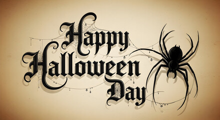 Happy Halloween Day greeting card with spider and web design