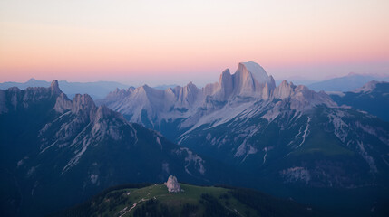 Aerial evening view of Sibylline Mountains, one of the major mountain groups of italic peninsula. Monti Sibillini National Park, Italy.