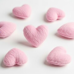 Fototapeta premium Soft pink heart shaped marshmallows scattered on a clean white surface delightful sweet treat