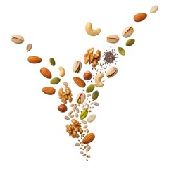 Obraz premium Assortment of fresh raw nuts and seeds artistically arranged creating a unique design