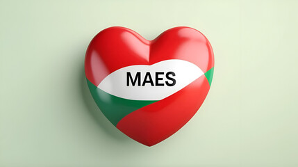 Realistic 3D heart-shaped label in Brazilian Portuguese. The name Maes means Mothers. 3D illustration