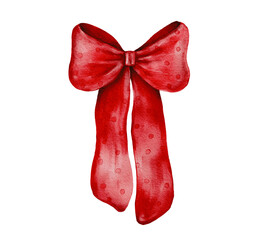 Red festive bow watercolor illustration
