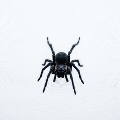 Obraz premium Detailed close-up of a realistic black spider with eight legs against a plain backdrop
