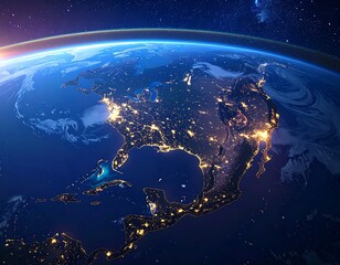Night view of North America from space.  Detailed map