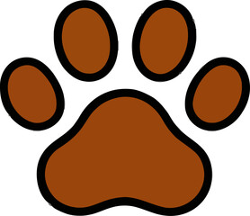 Paw print outline with brown color on white background