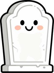 Cute cartoon gravestone with a smiling face and soft features