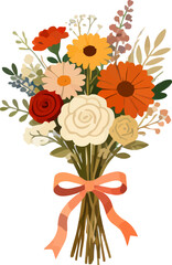 Colorful flower bouquet with ribbon in simple design