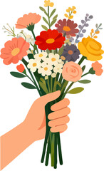 Bright bouquet of flowers being held in a hand