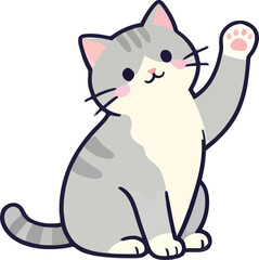 Obraz premium Cute cartoon cat waving happily with a cheerful expression