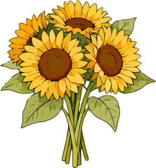 Bright sunflower bouquet with vibrant yellow petals and green leaves