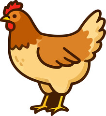 Brown hen standing confidently on a farm yard