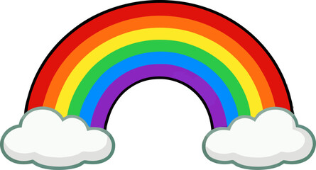 Bright rainbow with clouds in a clear sky scene