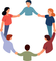 Group of people holding hands in a circle during a gathering