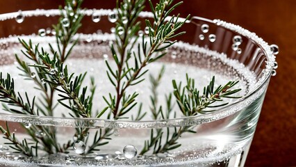 Elegant rosemary sprigs in a sugar-rimmed glass create a festive, refreshing vibe perfect for holiday cocktails and winter celebrations for a modern twist