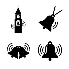Vector art of collection of ringing bell icons, featuring church bell tower, handbell, wedding bells, and notification bell
